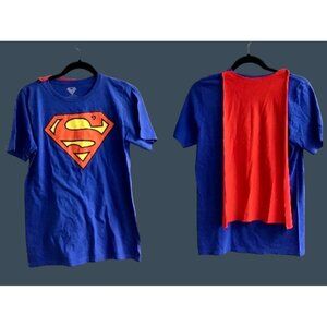 Superman Logo Blue T-Shirt with Red Cape XL 100% Cotton Boys Clothing